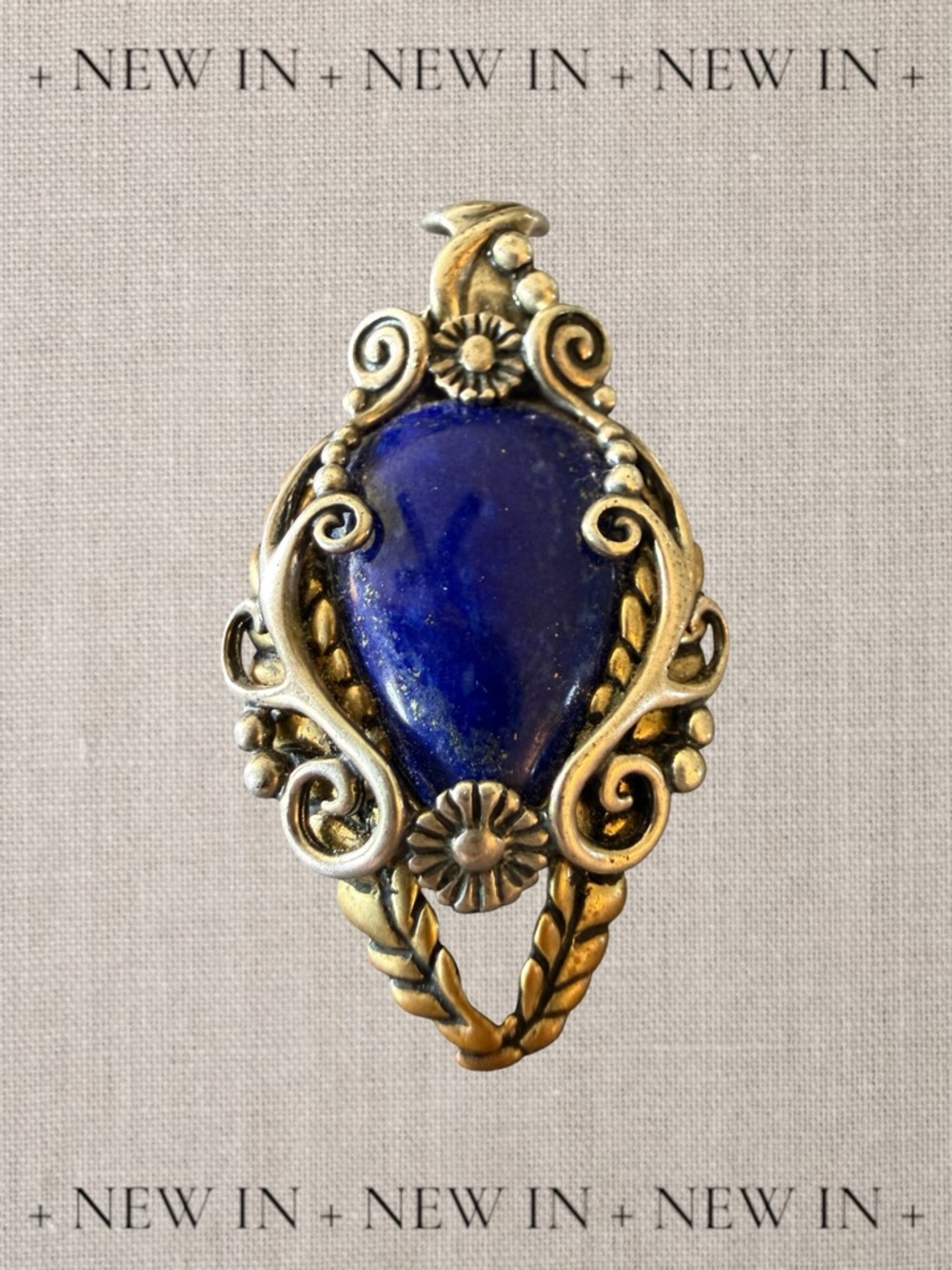 🔥Vintage Lapis Lazuli Statement Pendant | Ornate Sterling Silver & Brass 2.5”